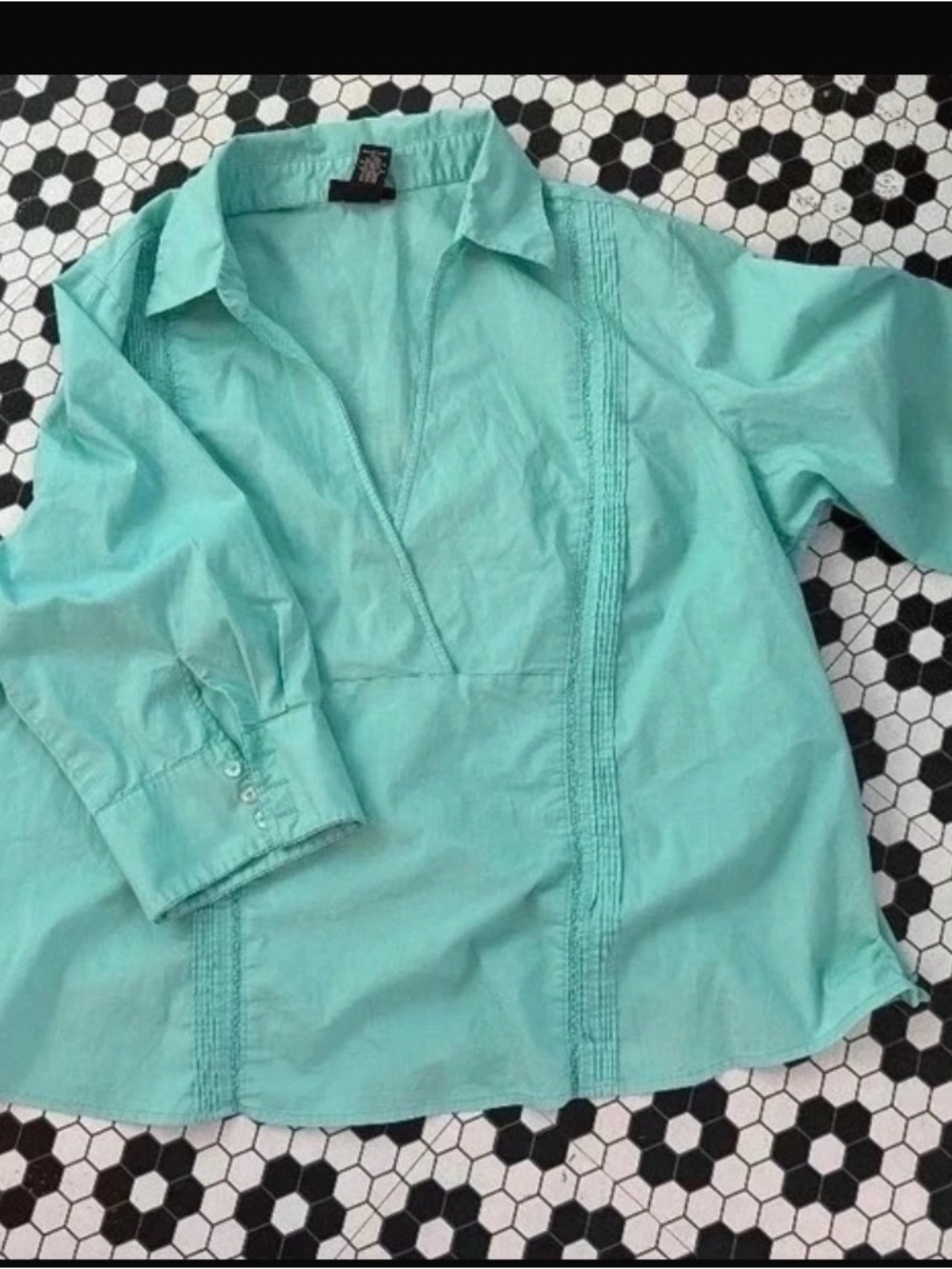 Lane Bryant Teal Cotton Blend Pintuck Faux Wrap Blouse Top Plus Size 22/24